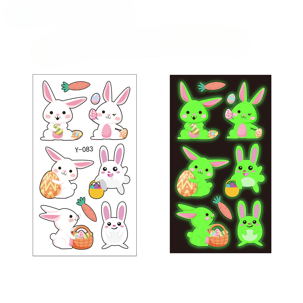 Wholesale Easter Night Glow Cute Rabbit Egg Waterproof Shining Tattoo Stickers